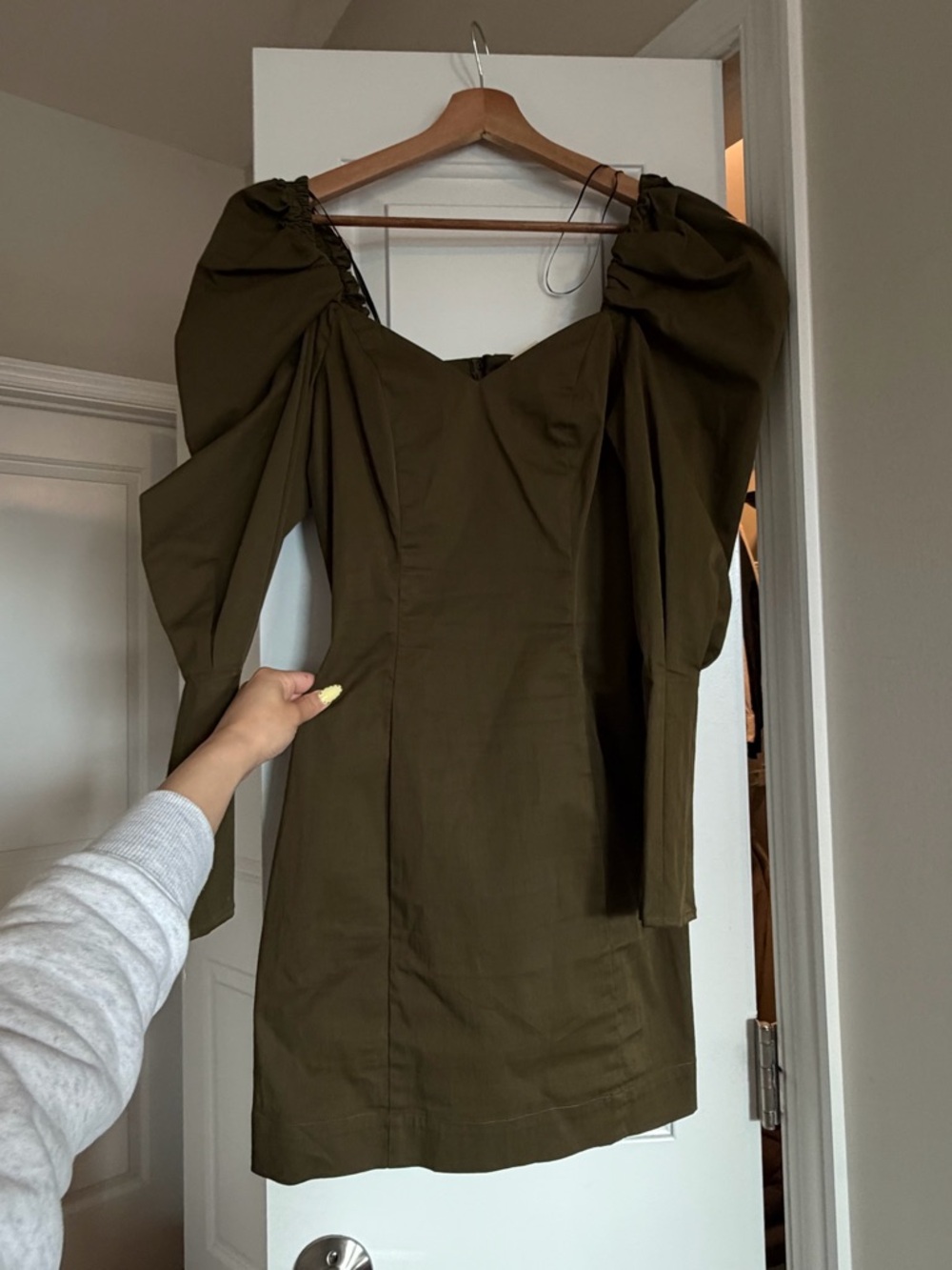 H&M Olive Green Puff-Sleeve Mini Dress